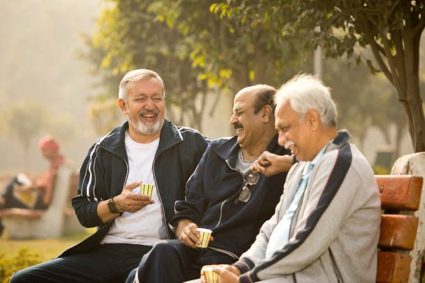 Three men laughing
